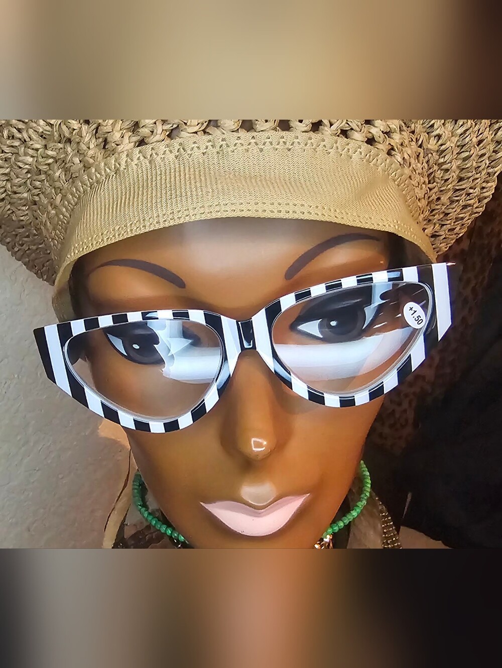 Striped Black & White Cat-Eye Reading Glasses - Women Accessories